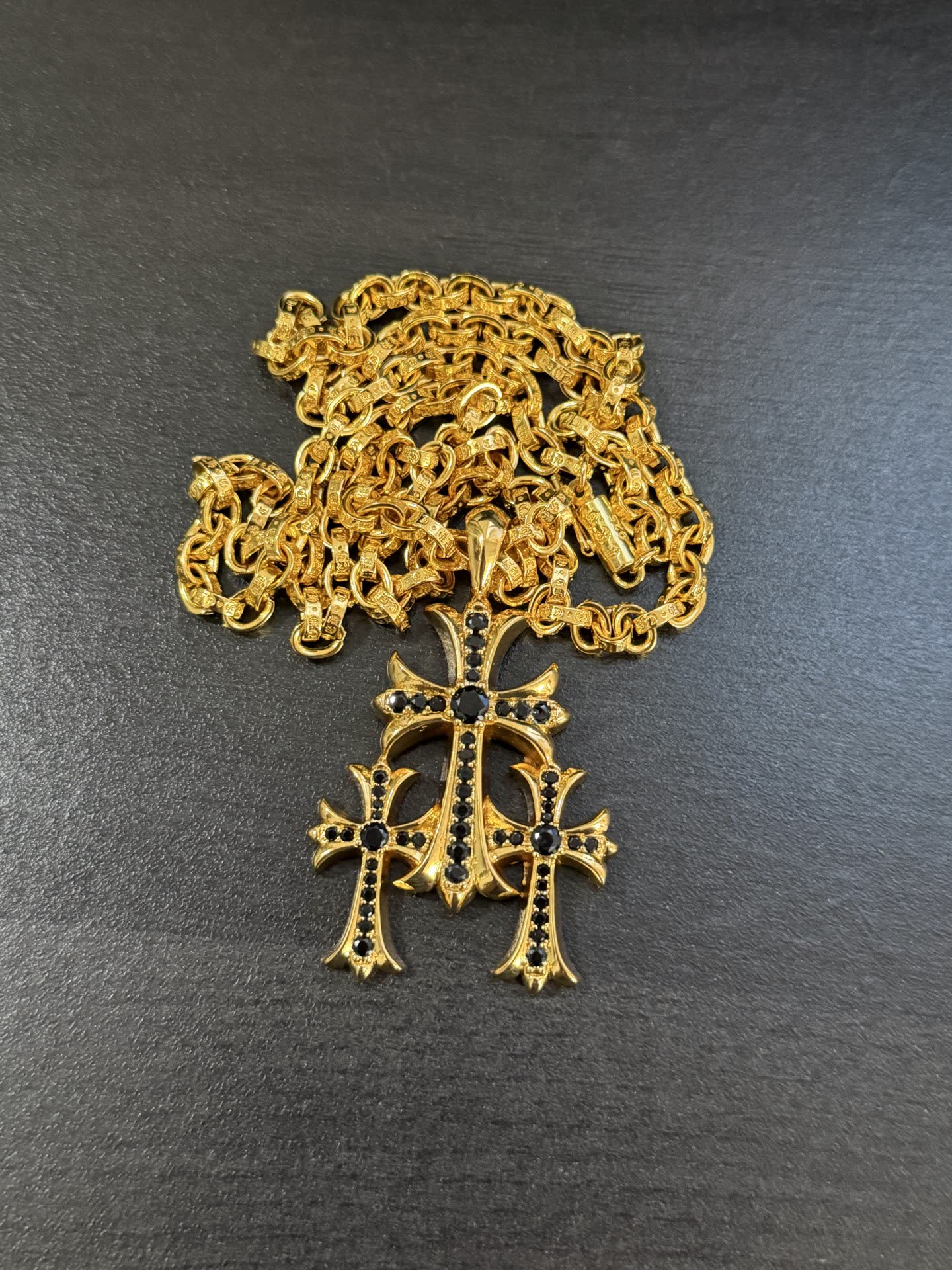 Chrome Hearts Gold Cross Pendants with Gemstones